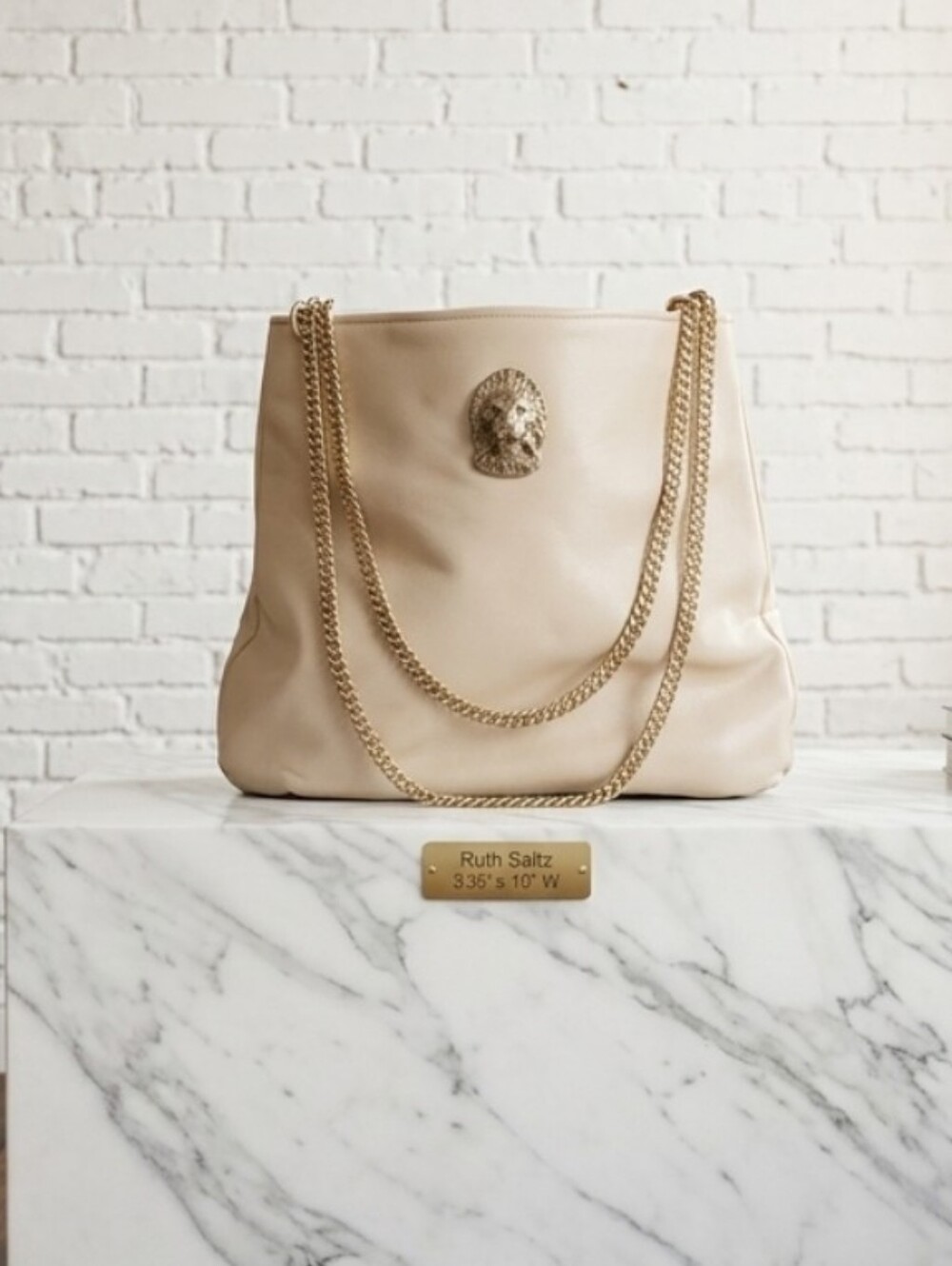 Cream Leather Chain-Handle Satchel